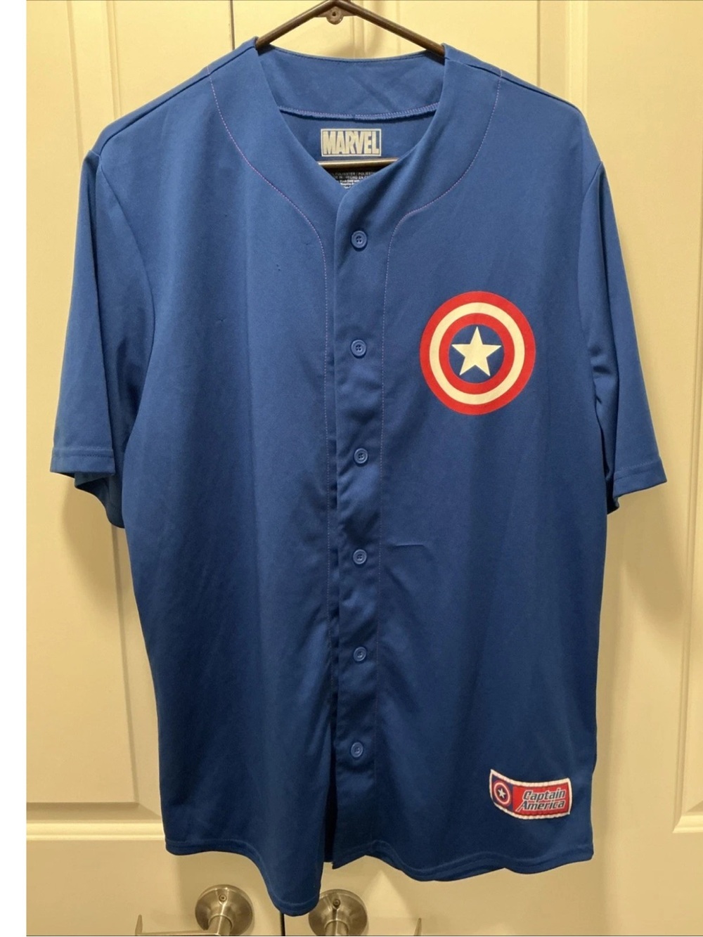 Marvel Captain America #41 Blue Button Baseball Jersey Men’s XL 46-48 EUC